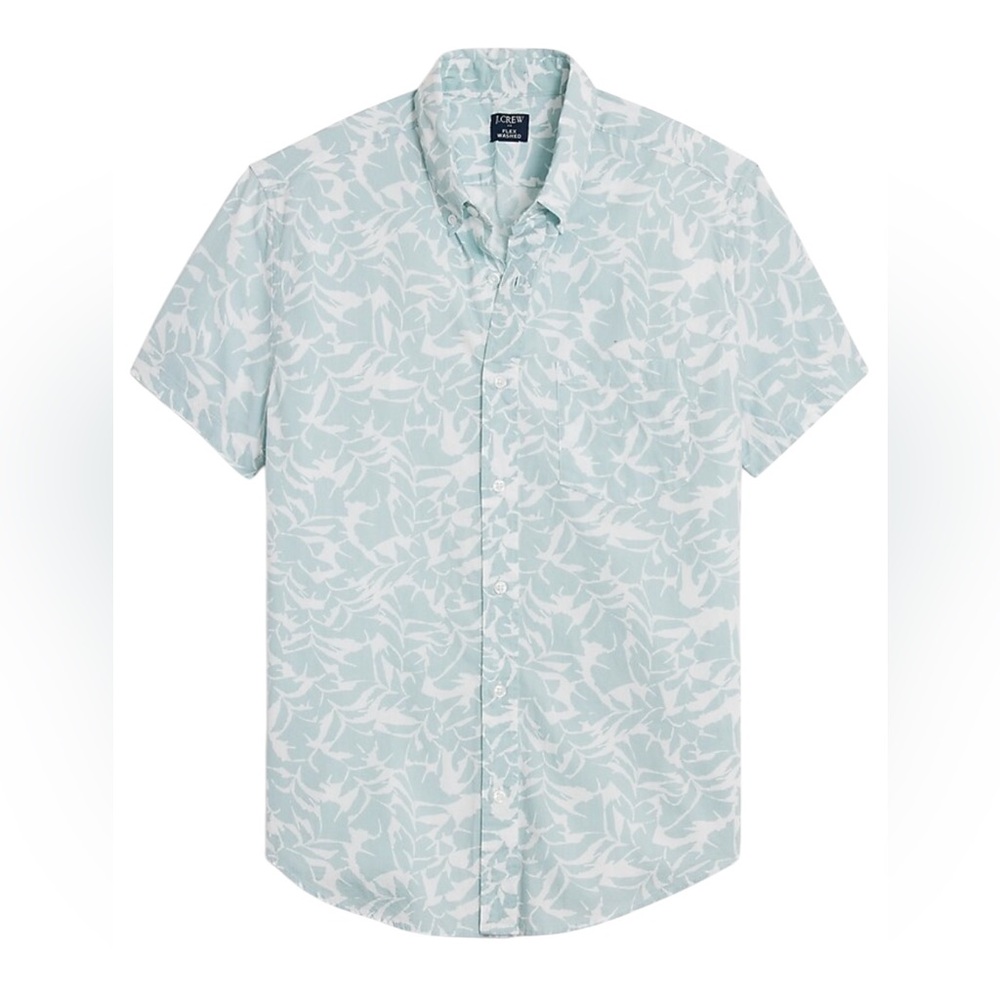 J. Crew Printed Short-sleeve Slim Flex Casual Blue/White, Button Down Shirt, M